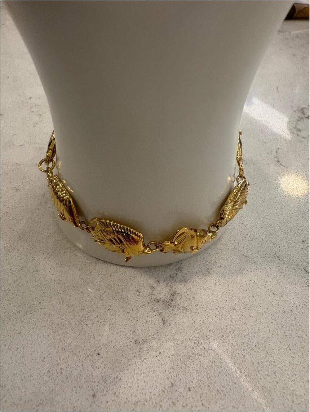 Gold Fish-Link 24k Gold over Bronze Diamond Cut Bracelet - Picture 3 of 7